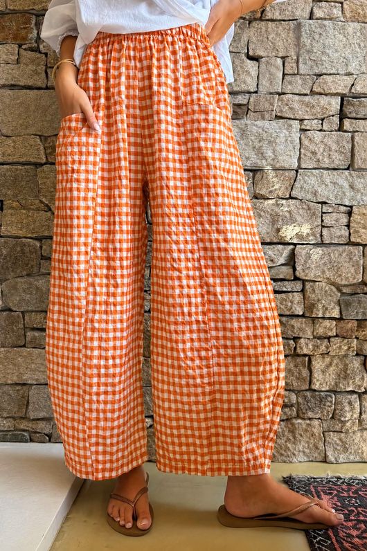 Nonni Gingham Relaxed Barrel Pant Carrot